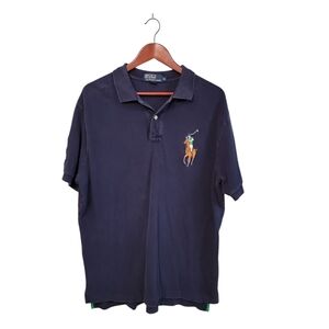 Ralph Lauren Polo Vintage Large Crest Mens Blue Preppy Polo Size‎ XL